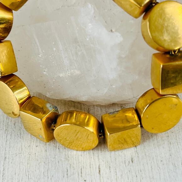 Vintage Steven Vaubel 18K Plated Brass Geometric Link  Chunky Bracelet - Picture 3 of 14